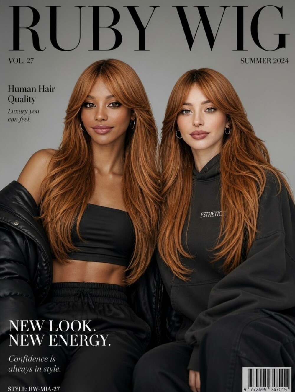 Long Layered Copper Brown Human Hair Wig - Picture 7 of 7